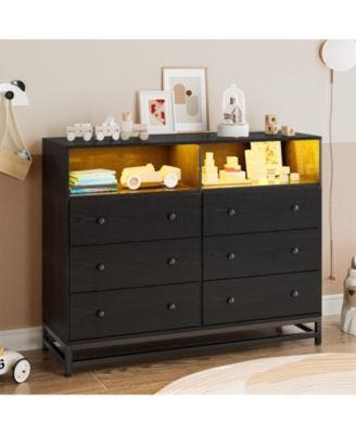 6 Drawer Dresser with LED Lights, Modern Large Capacity Storage Cabinet
