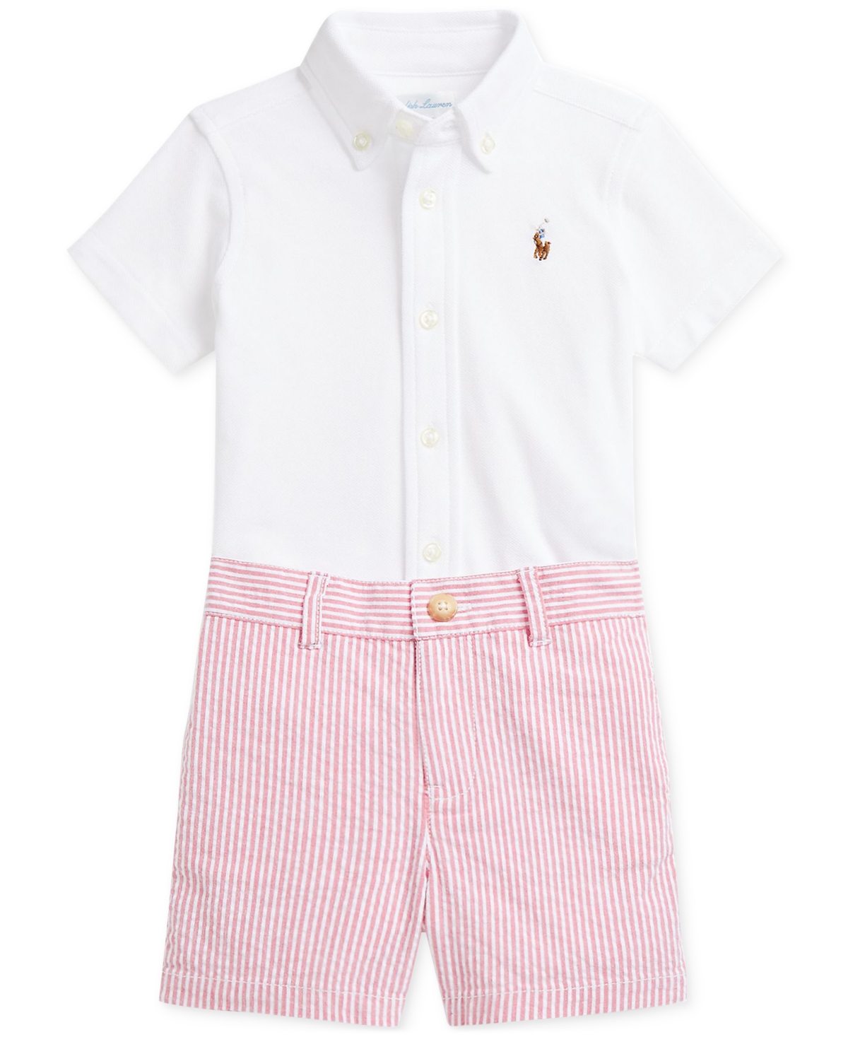 Polo Ralph Lauren Baby Boys Oxford Shirt & Seersucker Shorts Set In White