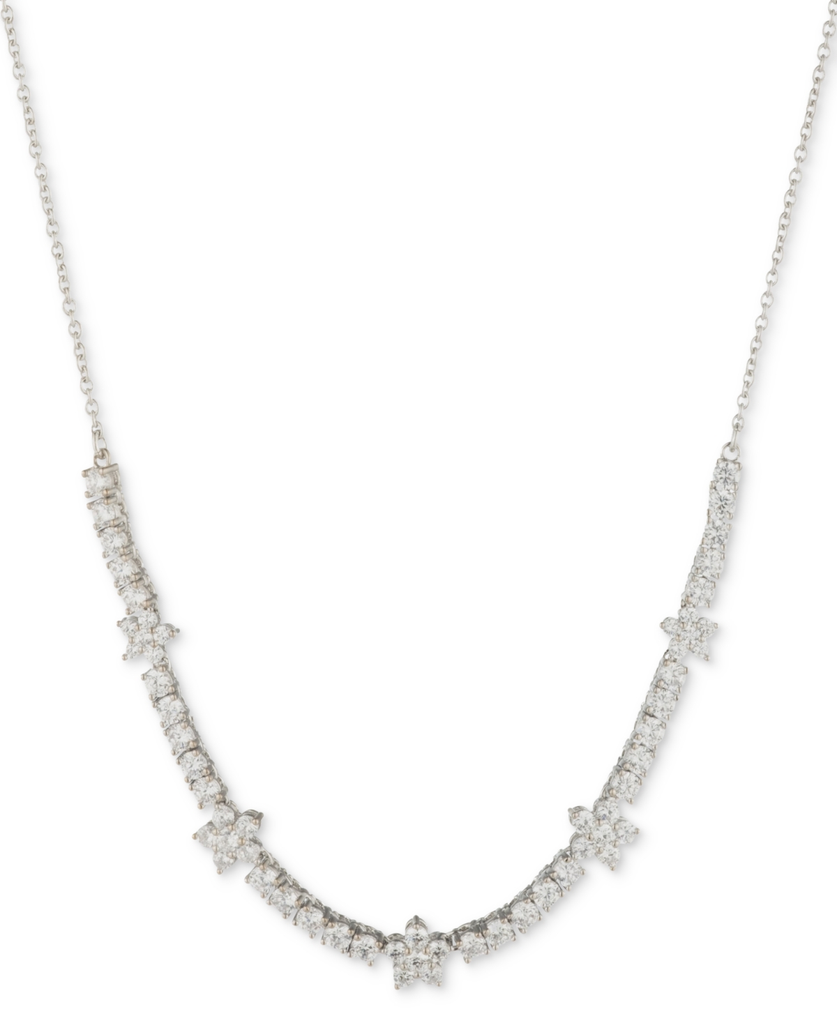 Marchesa Cubic Zirconia Flower Statement Necklace, 16" + 3" Extender In Silver