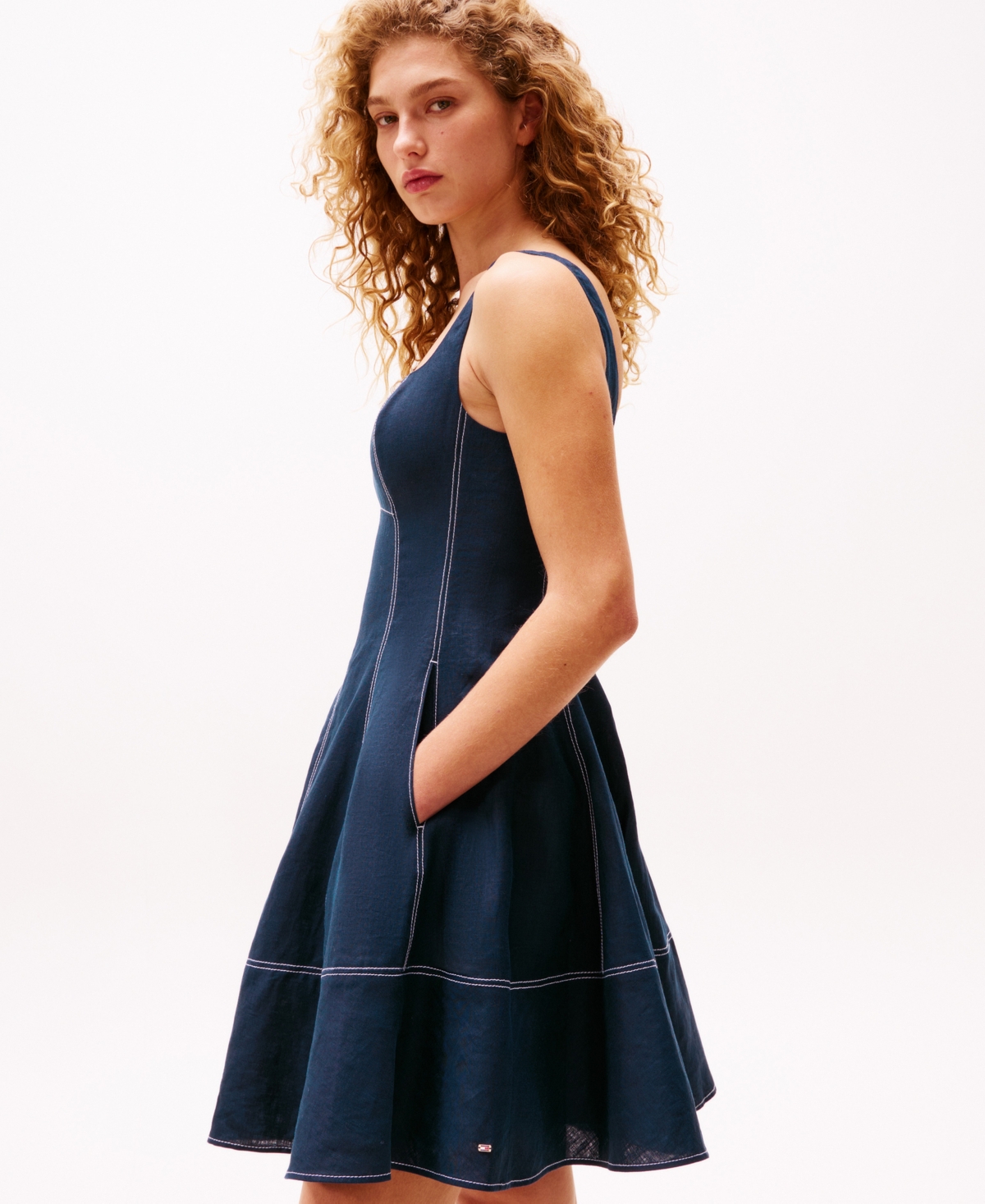 Tommy Hilfiger The Sofia Capsule Pure Linen Mini Dress In Dark Night Navy