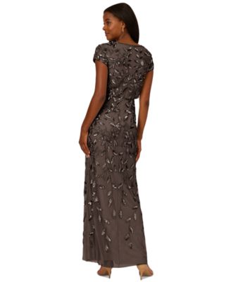 Women's Boat-Neck Blouson Beaded Gown