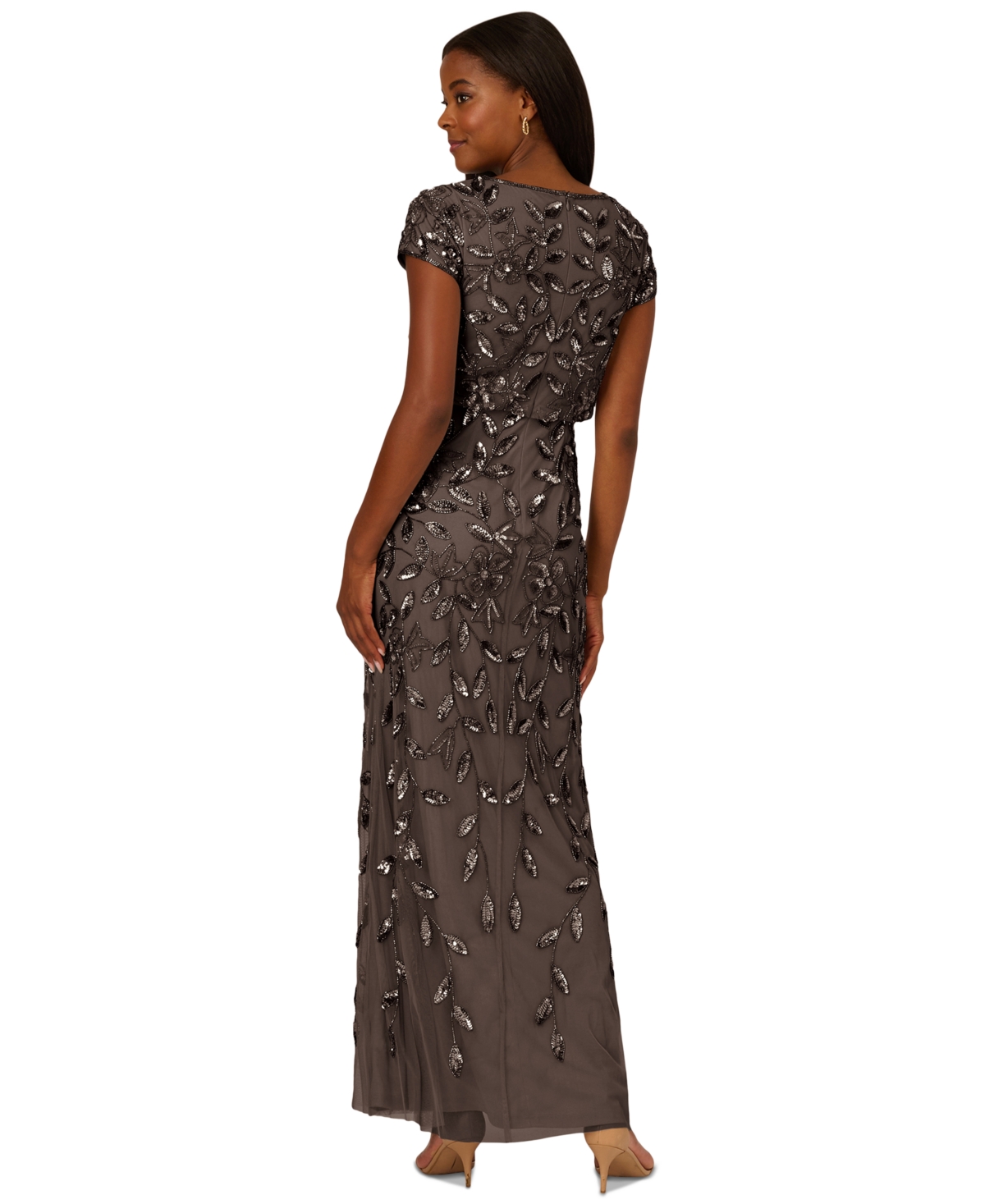 ADRIANNA PAPELL WOMEN'S BOAT-NECK BLOUSON BEADED GOWN 