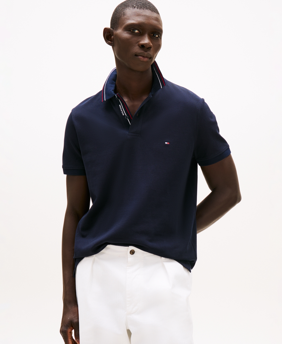 Tommy Hilfiger Men's Short Sleeve Striped-trim Polo Shirt In Desert Sky