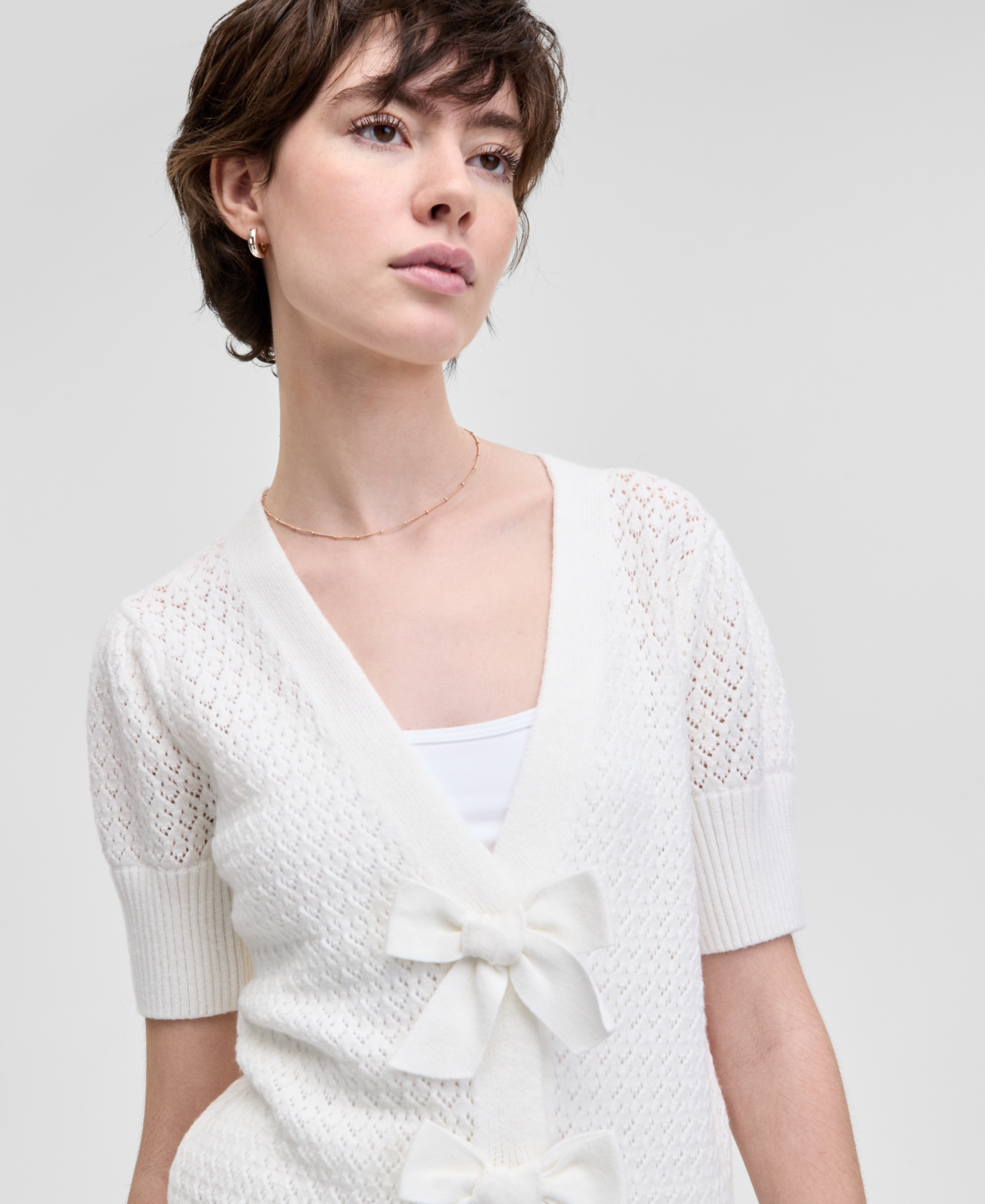 And Now This Women's Bow-front Pointelle Cardigan, Exclusively At Macy's In Calla Lily