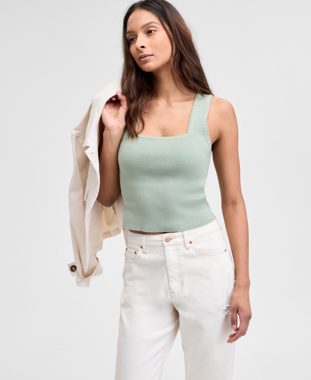Women's Scalloped-Edge Sweater Tank Top - Brookside Moss