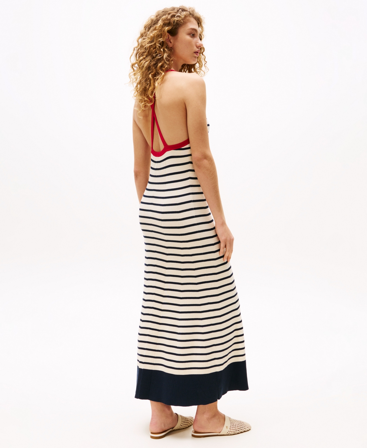 Tommy Hilfiger Robe Longue En Maille À Rayures In Dark Night Navy Stripe