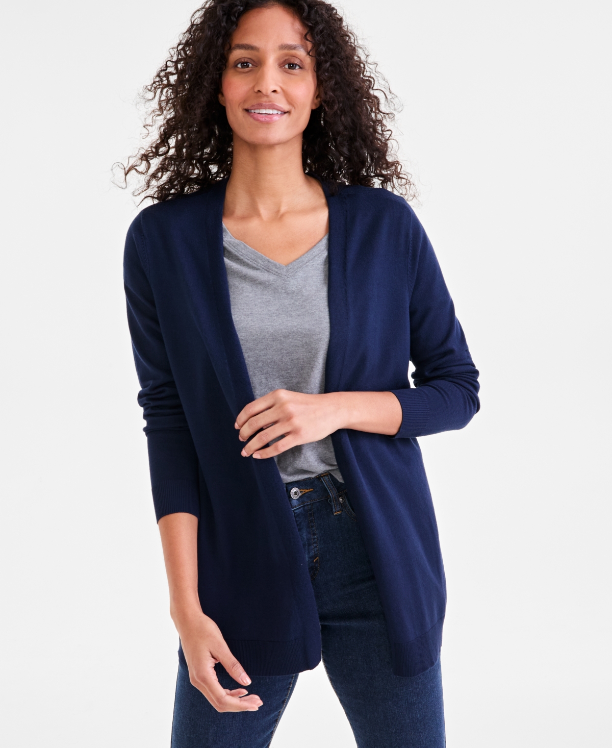 Women's Open Front Cardigan Sweater, Created for Macy's - Dream Blue