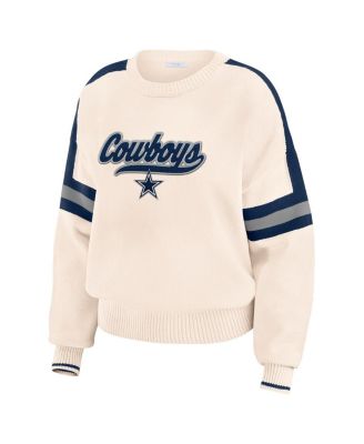 Women's Cream Dallas Cowboys Stripe Pullover Sweater