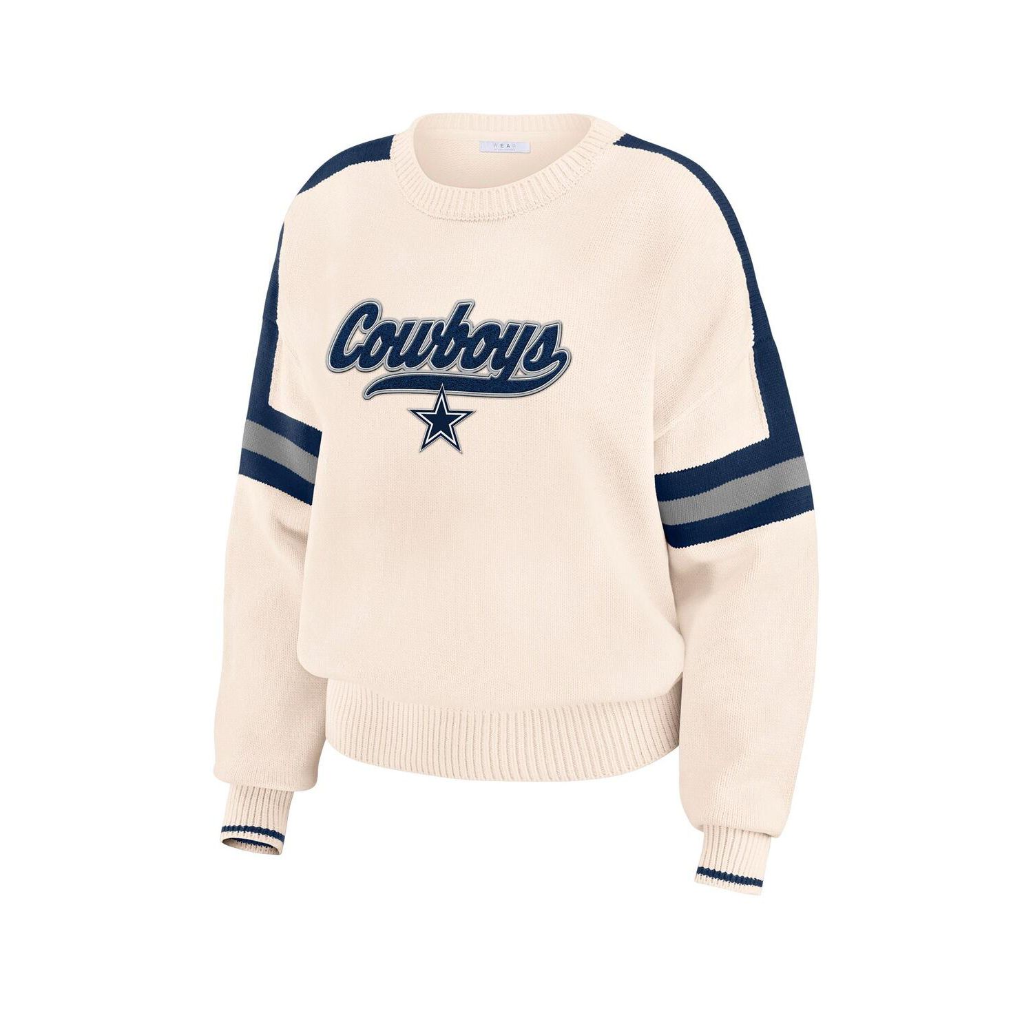 Women's Cream Dallas Cowboys Stripe Pullover Sweater