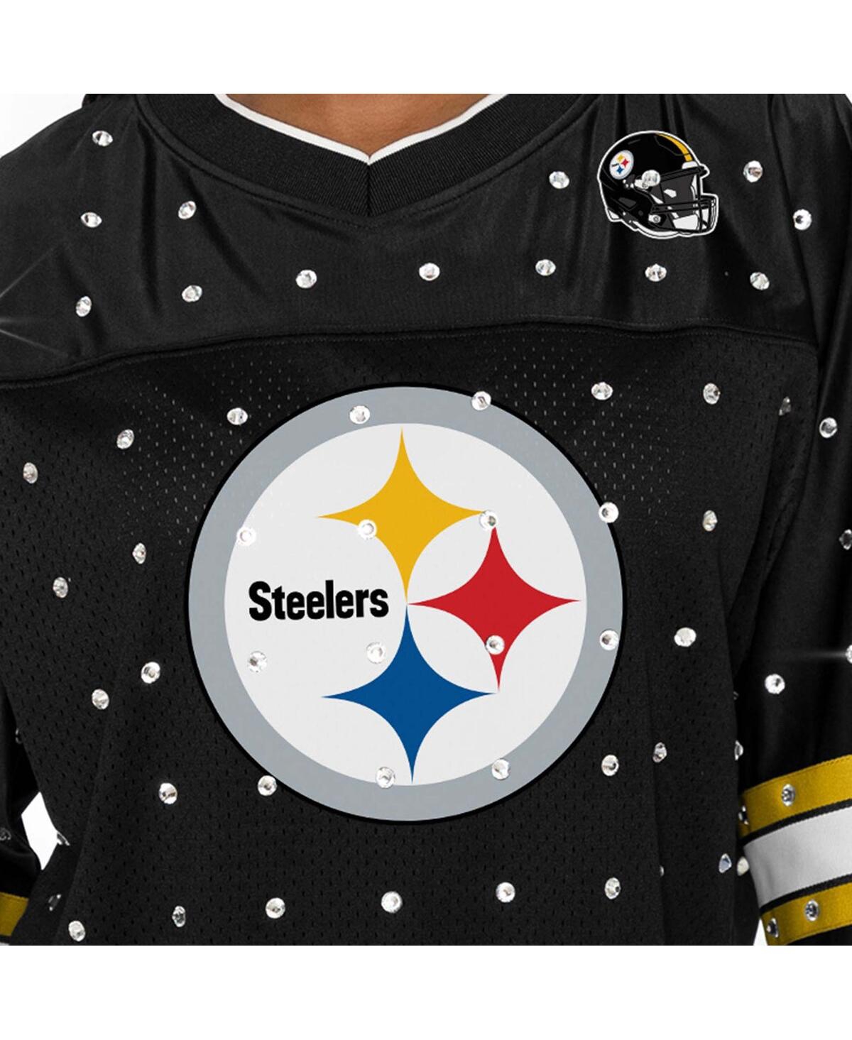 Gameday Couture Women's Black Pittsburgh Steelers Kickoff Time Allover Rhinestone Sports Stripe Jersey V-neck T-shir In Black