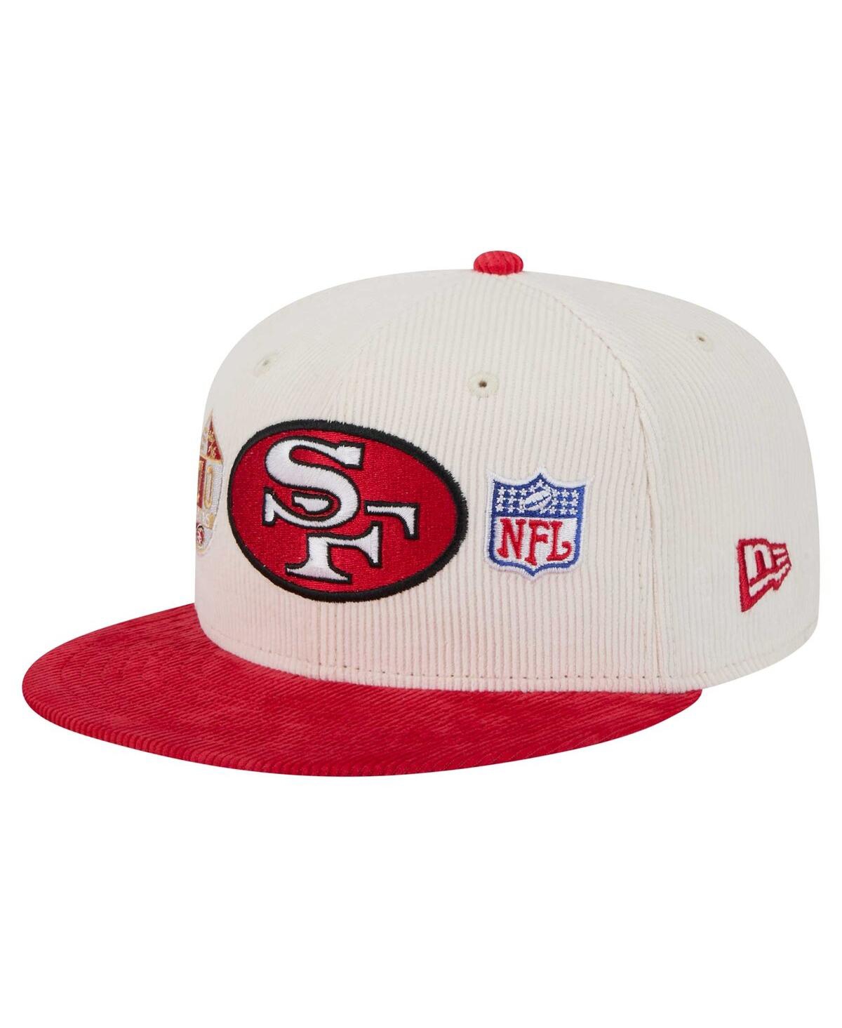 Shop New Era Men's Cream/scarlet San Francisco 49ers Throwback Corduroy 59fifty Fitted Hat In Cream,scarlet
