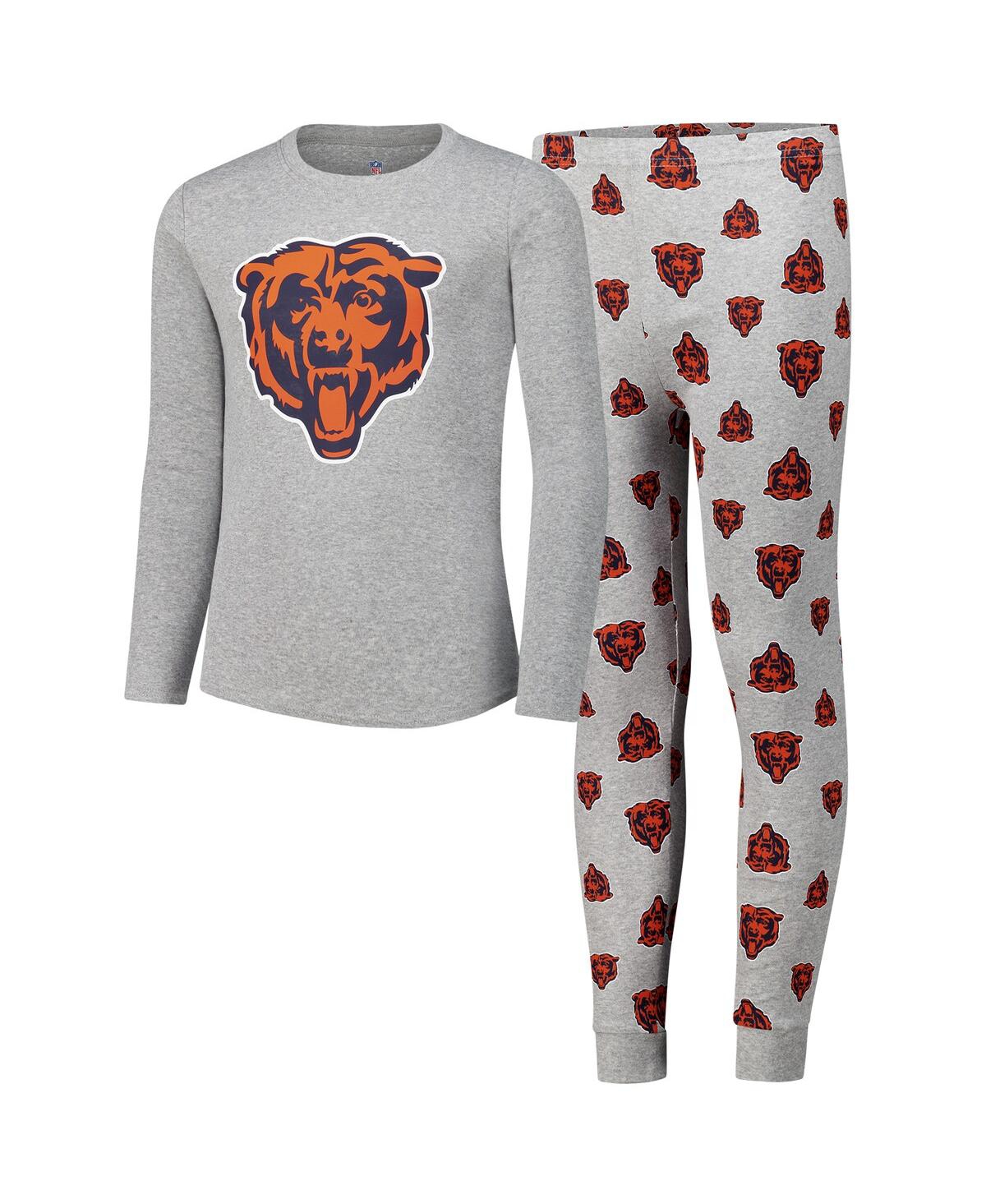 Outerstuff Big Boys And Girls Chicago Bears Long Sleeve T-shirt And Pants Sleep Set In Heather Gray