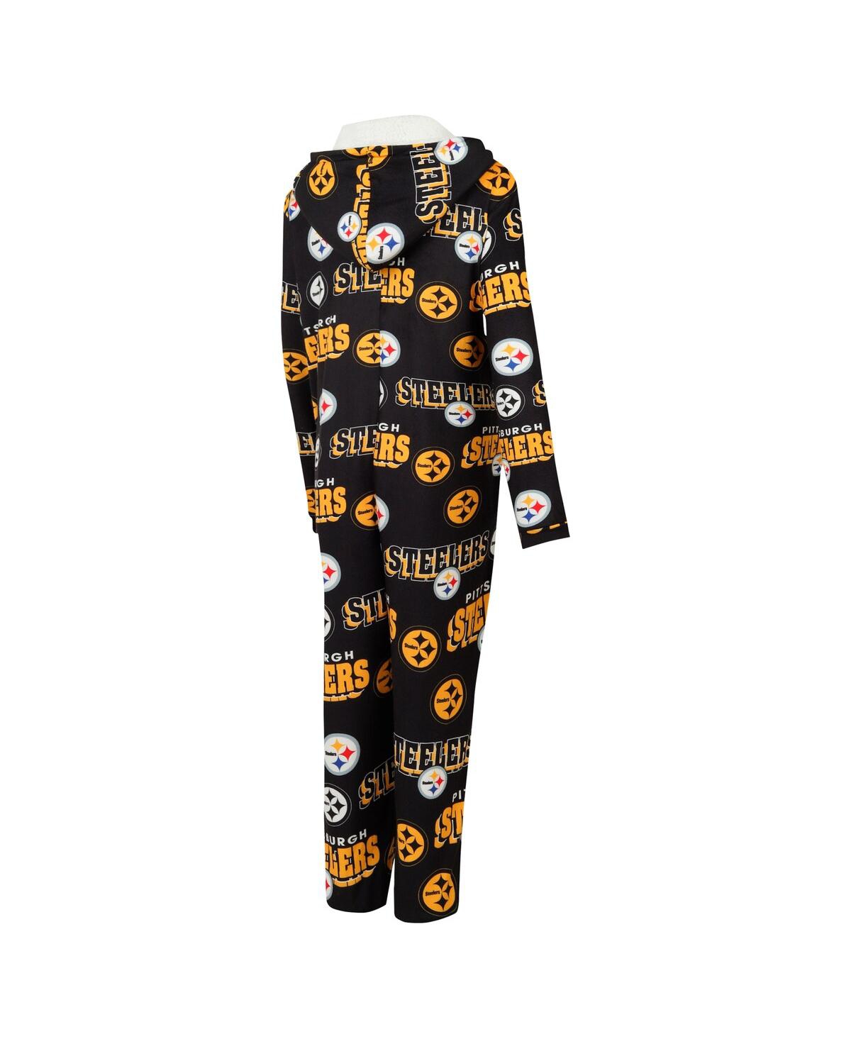 Concepts Sport Women's Black Pittsburgh Steelers Roadway Allover Print Microfleece Full-zip Union Suit In Black