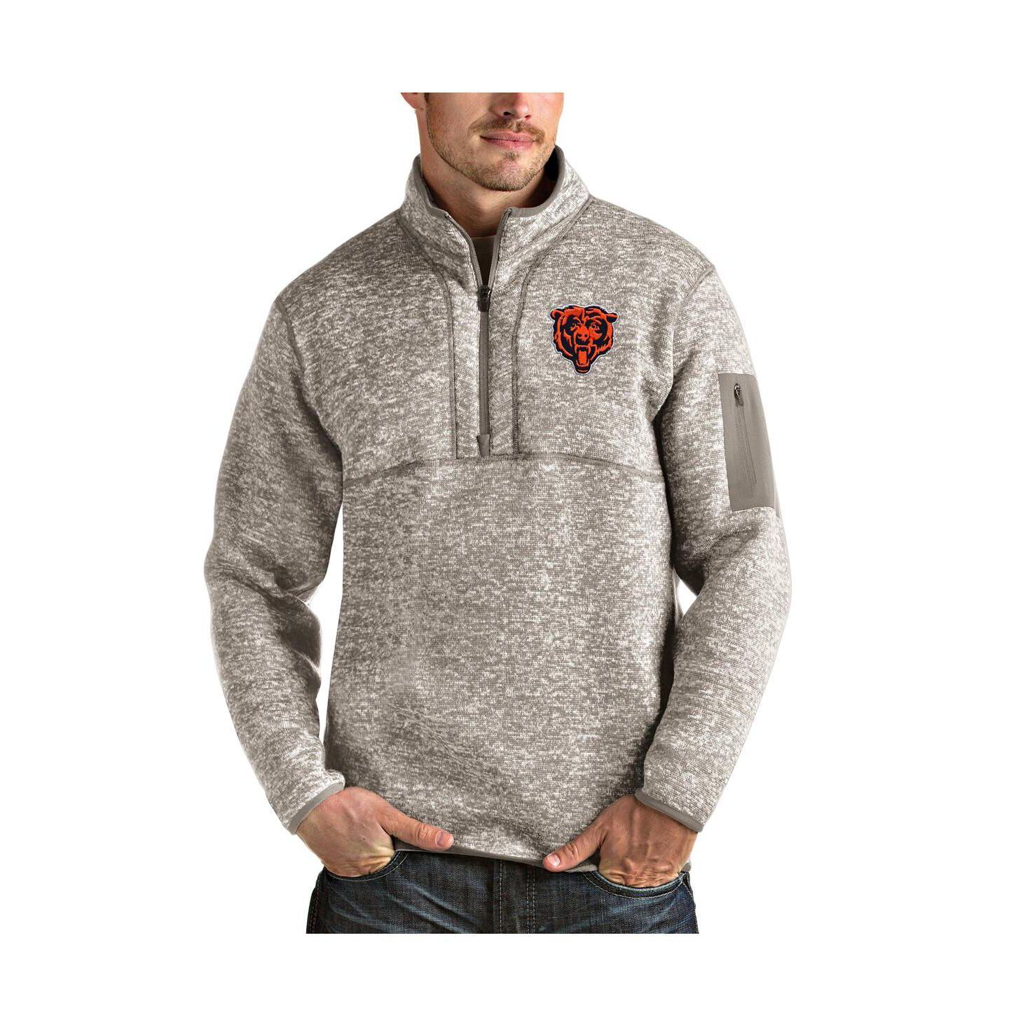 Мужская куртка Antigua Oatmeal Chicago Bears Bear Head Fortune Quarter-Zip Pullover — фото 1