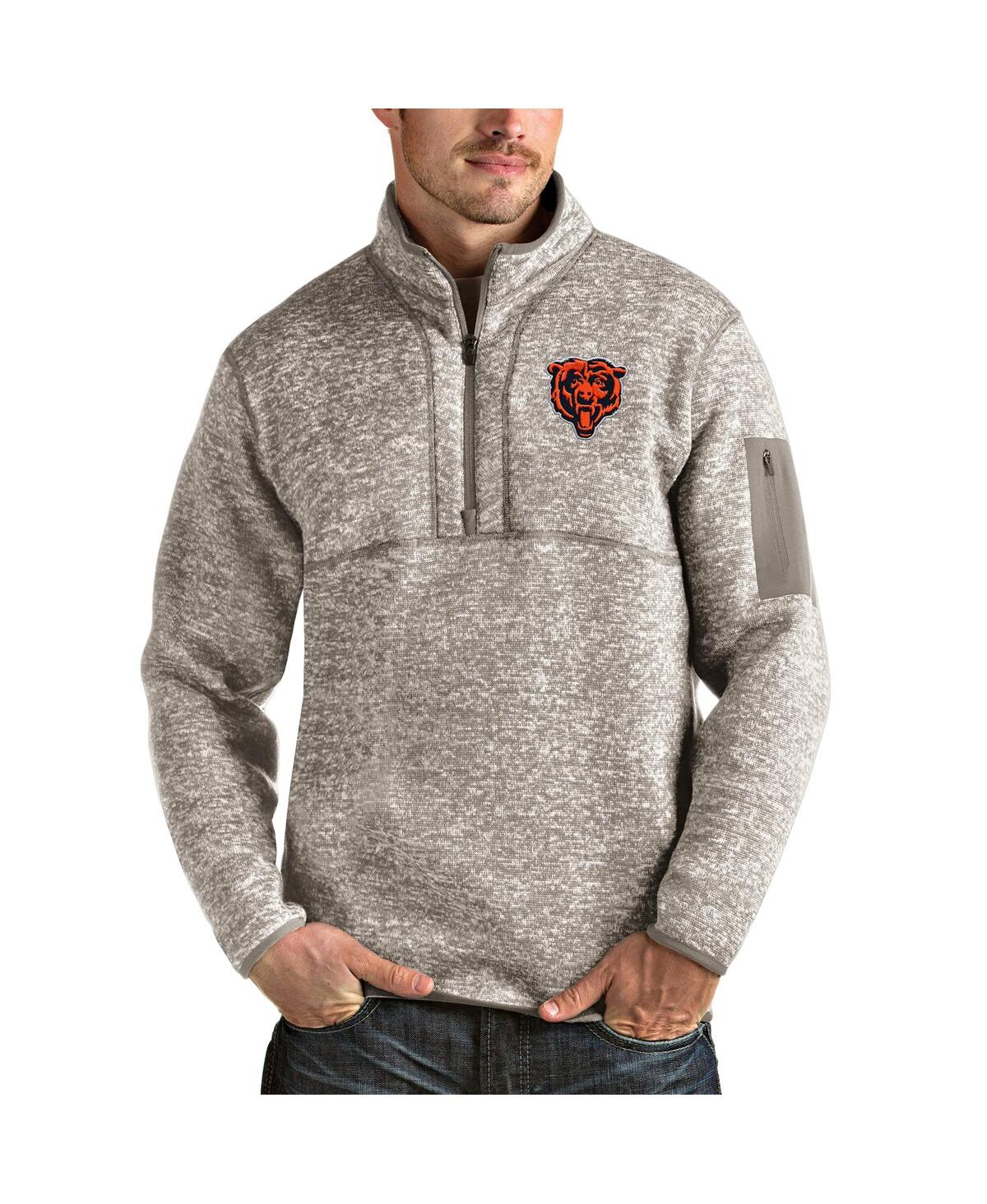 Men's Oatmeal Chicago Bears Bear Head Fortune Quarter-Zip Pullover Jacket - Oatmeal