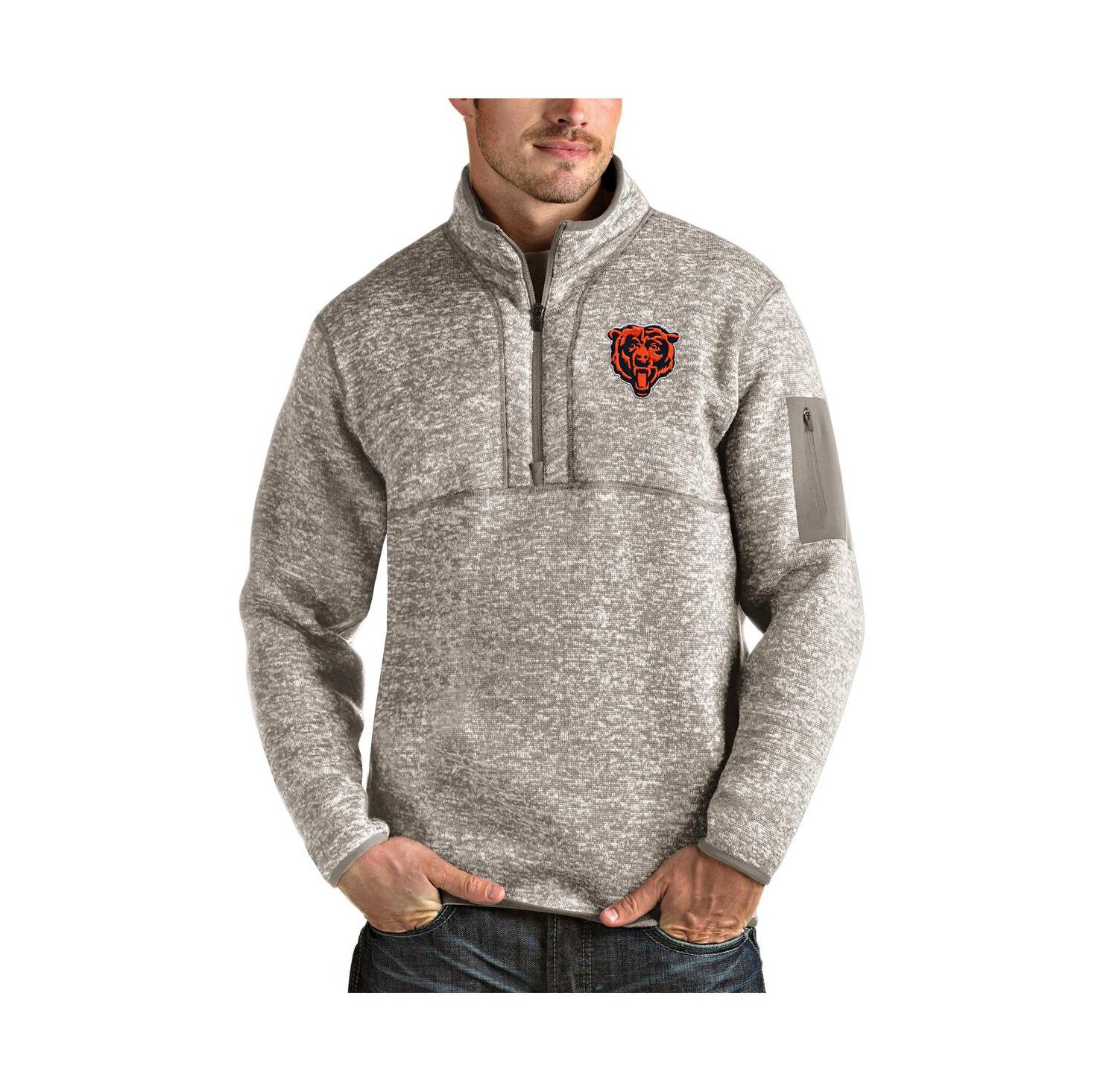 Men's Oatmeal Chicago Bears Bear Head Fortune Quarter-Zip Pullover Jacket