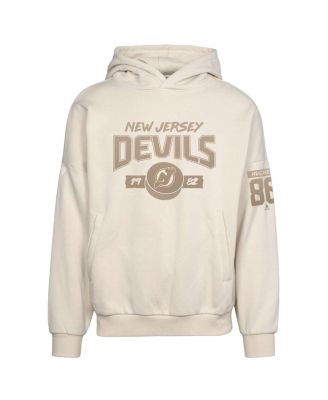 Men's Jack Hughes Khaki New Jersey Devils Oversized Contact Name Number Pullover Hoodie