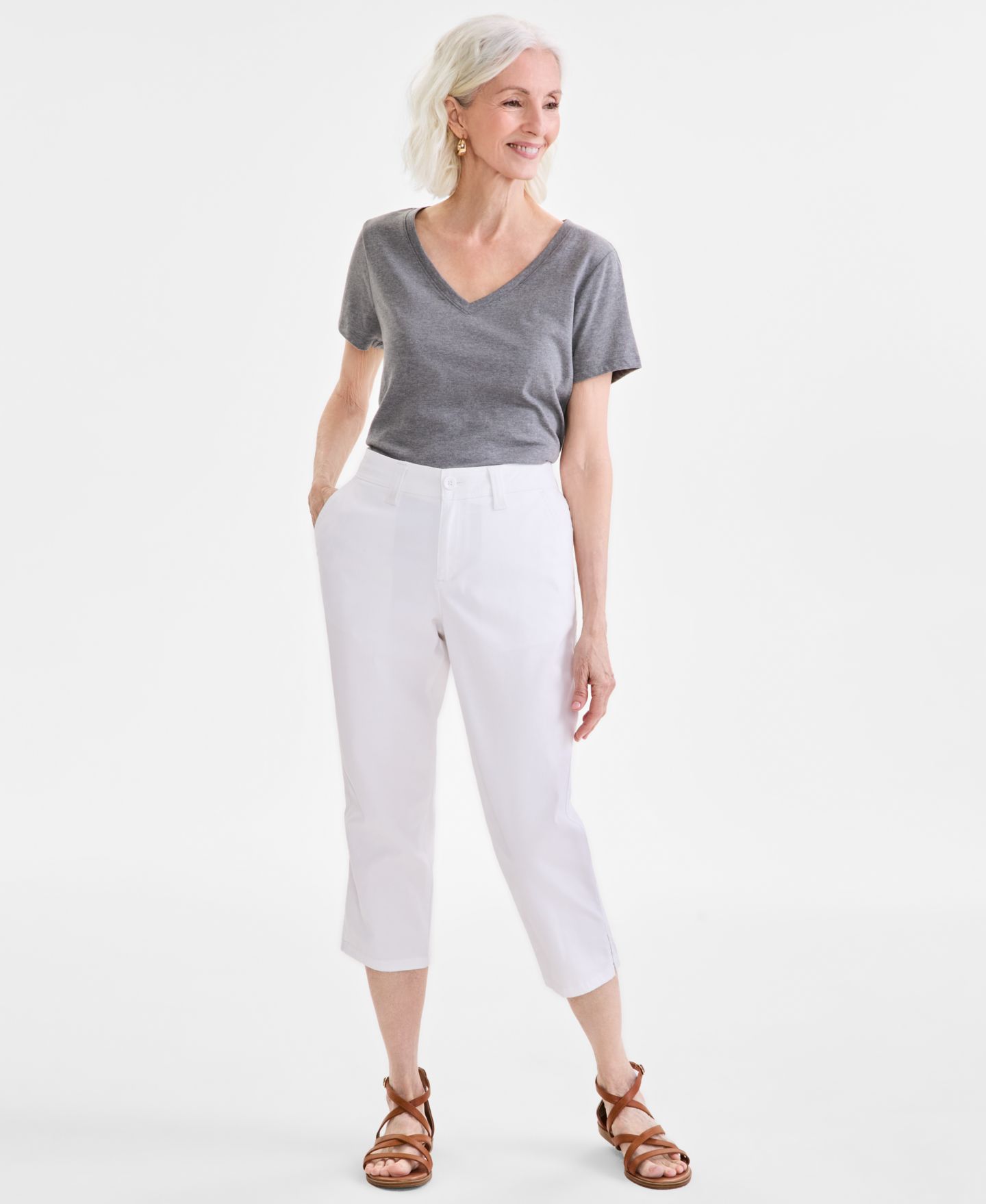 Женские брюки Style & Co Petite Mid-Rise Comfort Waist Capri, цвет: Яркий белый — фото 1