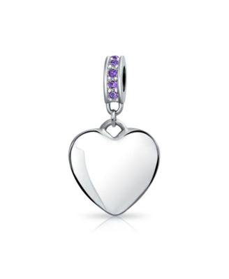 Crystal Accent Bale Heart Shape Dangle Bead Charm .925 Sterling Silver