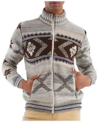Men's Men s Knit Jacket with Zipper, Norwegian Pattern