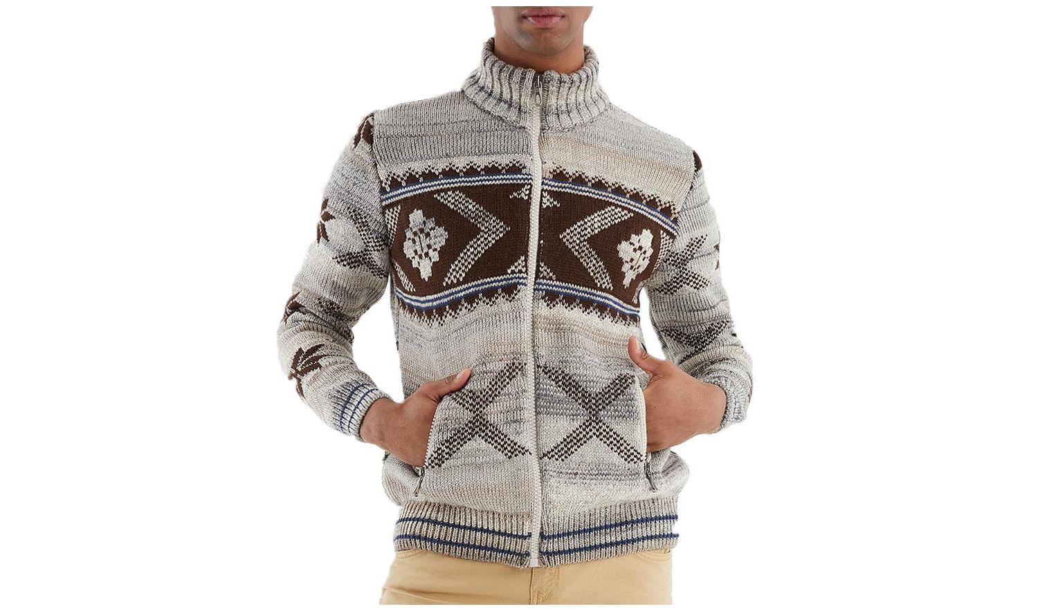 Men's Men s Knit Jacket with Zipper, Norwegian Pattern