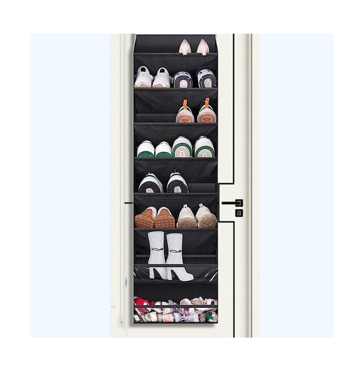 Over The Door Shoe Organizer, 8 Layers Shoe Holder For Closet Door Storage, 50 Lbs Weight Capacity Hanging Storage Organizer With 4 Metal Hook - Black