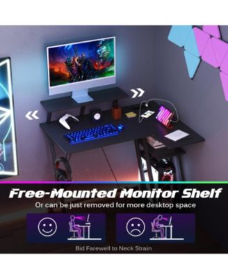 L Shaped Gaming Desk with Outlets and USB Ports
