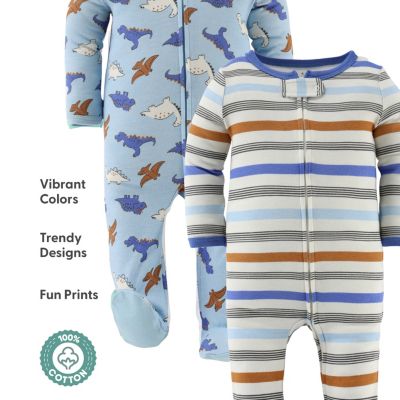 Baby Boys 3pk Cotton Sleeper Set Boy, Cobalt Dino