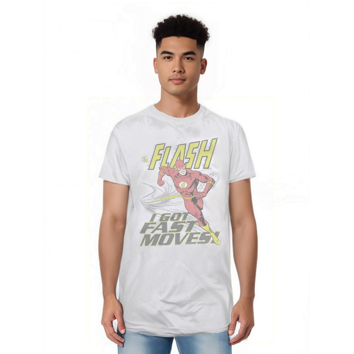 Dc Flash Mens Dc Comics Flash Fast Moves Short Sleeve Adult Tee / T-Shirt - White