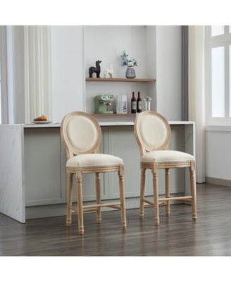 Set of 2 Counter Stools – Solid Wood French Country Chairs with Upholstered Cushions and Backrest