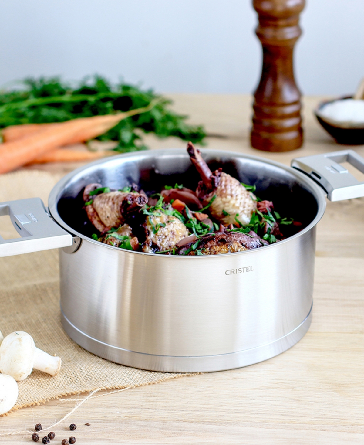 Cristel Stainless Steel Strate 1 Qt. Saucepan Set With Handles In Silver