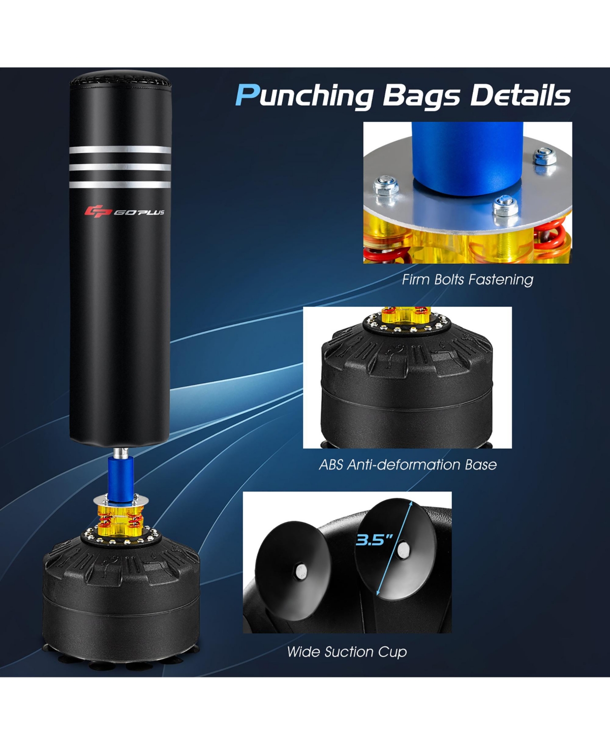 220Lbs Freestanding Punching Boxing Bag w/12 Suction Cup Base Shock Absorber