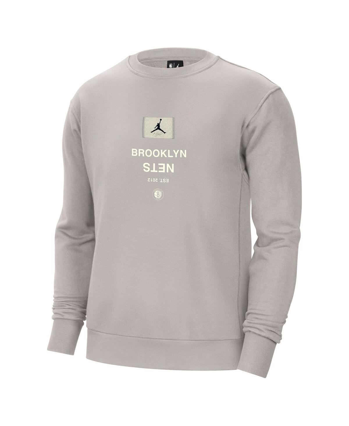 JORDAN MEN'S STONE BROOKLYN NETS COURTSIDE STATEMENT EDITION HEAVYWEIGHT PULLOVER SWEATSHIRT 