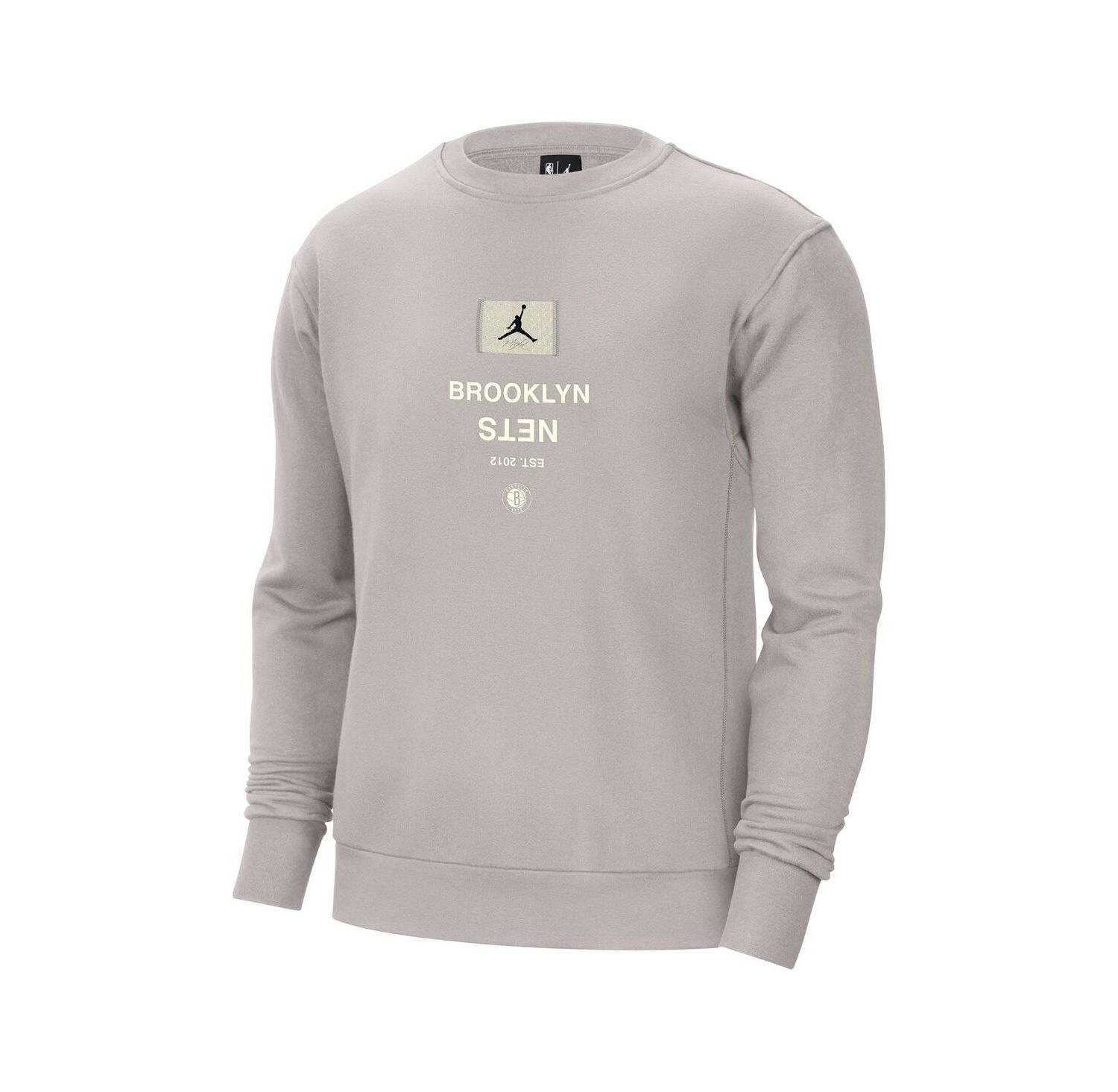 Men's Stone Brooklyn Nets Courtside Statement Edition Heavyweight Pullover Sweatshirt