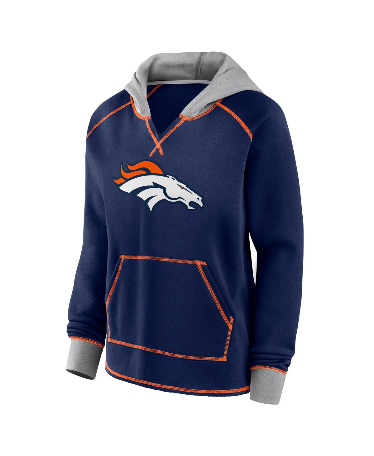 Logo Athletic Women's Navy Denver Broncos Boom Fleece Pullover V-neck Hoodie In Navy