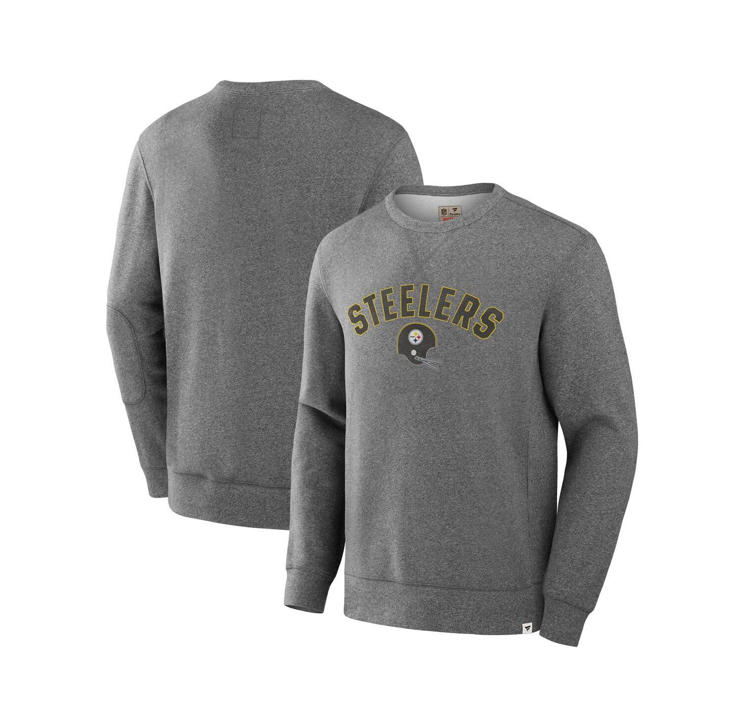 Men's Heather Gray Pittsburgh Steelers Loop Terry Pullover Sweatshirt