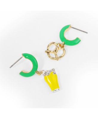 Betsey Johnson Faux Stone Shamrock Roll Beer Pretzel Charm Huggie Earrings 7290₽