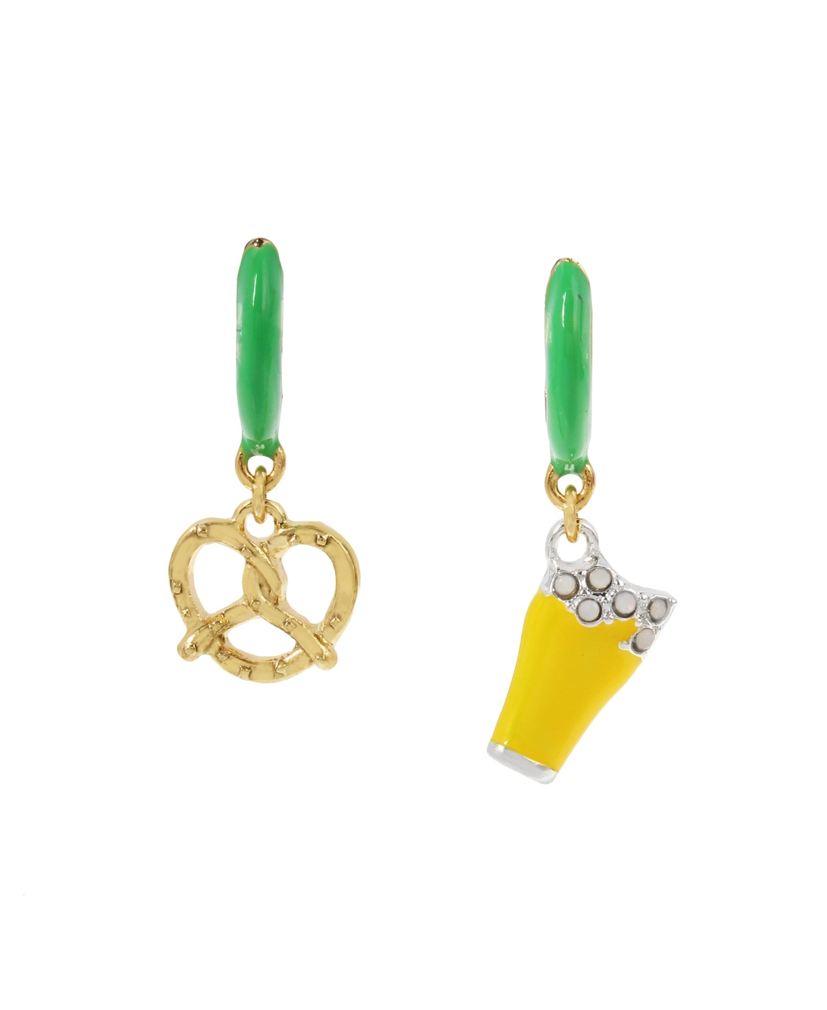 Faux Stone Shamrock Roll Beer Pretzel Charm Huggie Earrings - Green, Gold