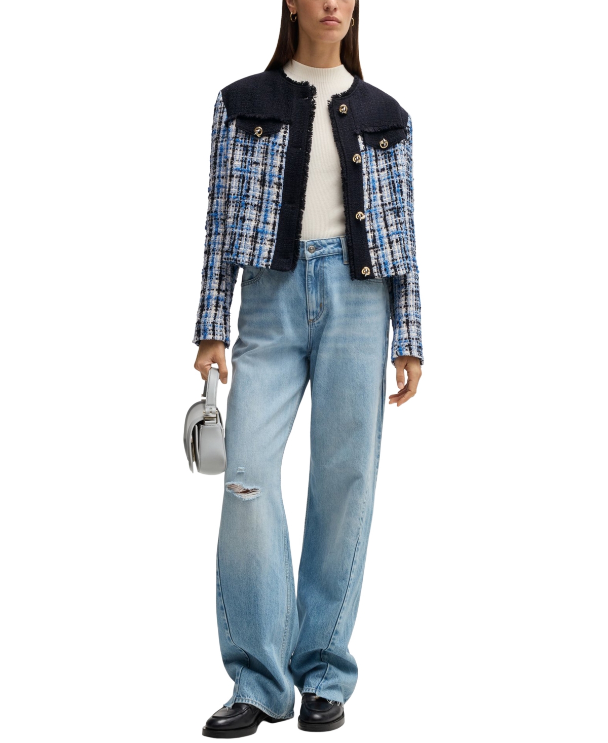 Hugo Boss Tweed Jacket With Contrast Panels And Knot Buttons In Open Misc