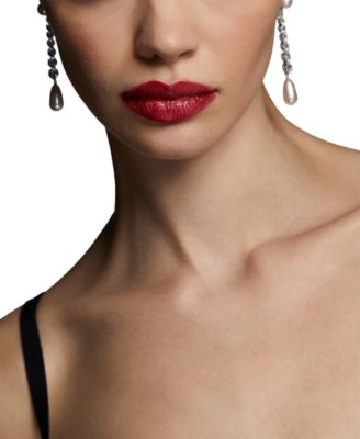 Silver-Tone Cubic Zirconia & Imitation Pearl Linear Drop Earrings, Exclusively at Macy's