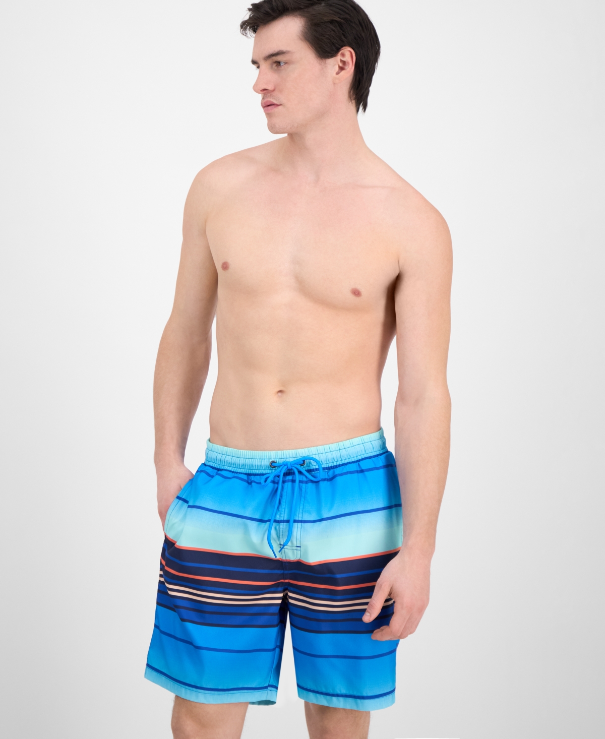 Men's Melee Stripe 7" Swim Trunks, Exclusively at Macy's - Cupid Blush
