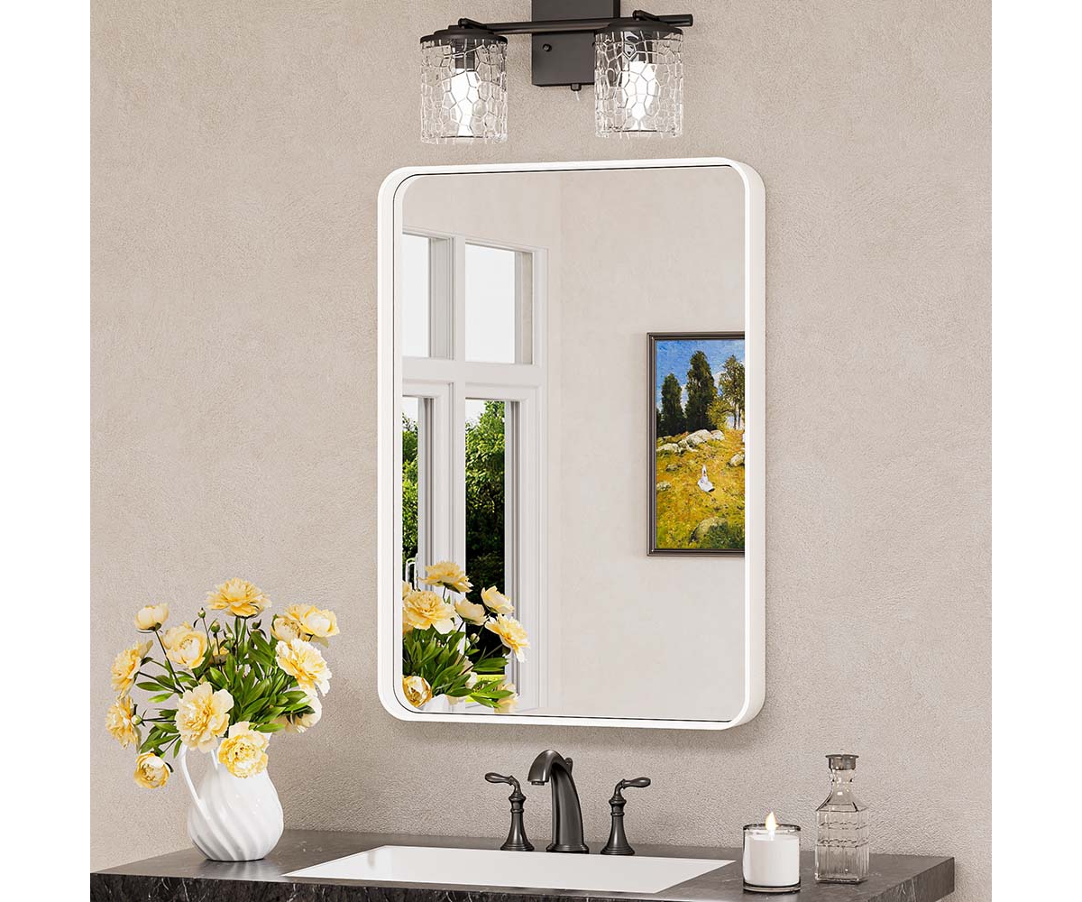 16x24 Inch Brushed Gold Bathroom Vanity Mirror Tempered Glass Metal Framed - White