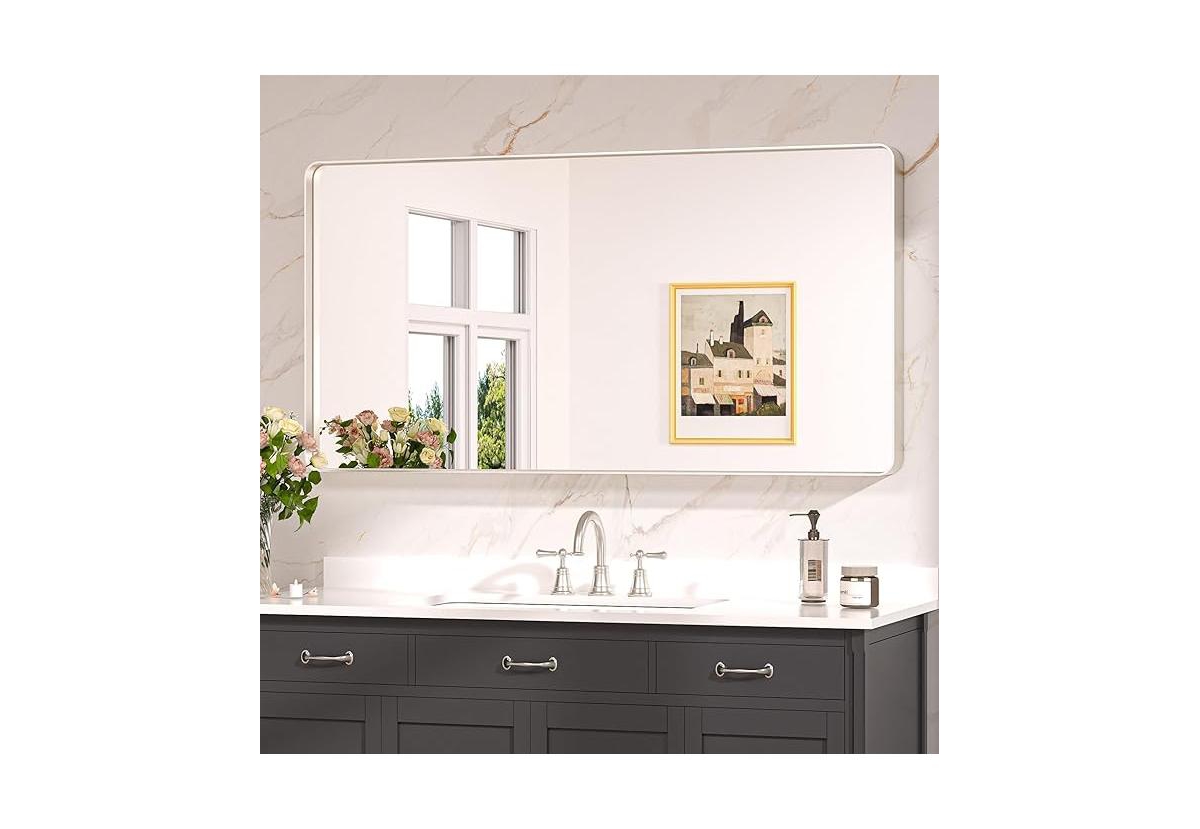 48x24 Inch Brushed Gold Bathroom Vanity Mirror Tempered Glass Metal Framed - Brushed nickel