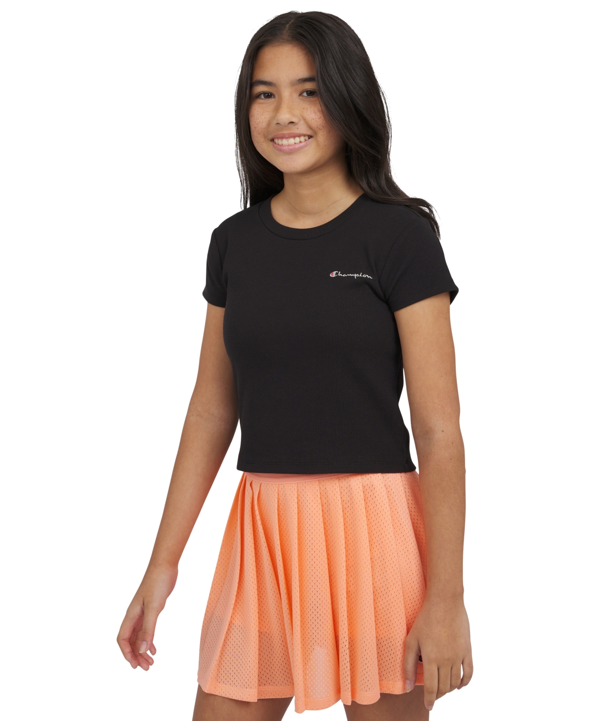 Champion Big Girls Ribbed Baby Tee In Black