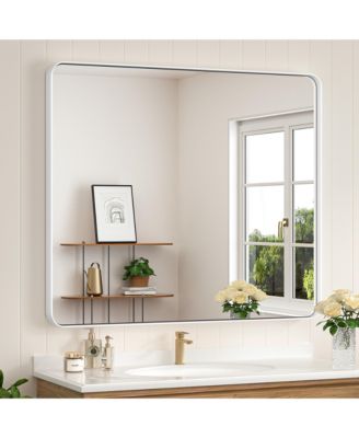 42x36 Inch Brushed Gold Bathroom Vanity Mirror Tempered Glass Metal Framed