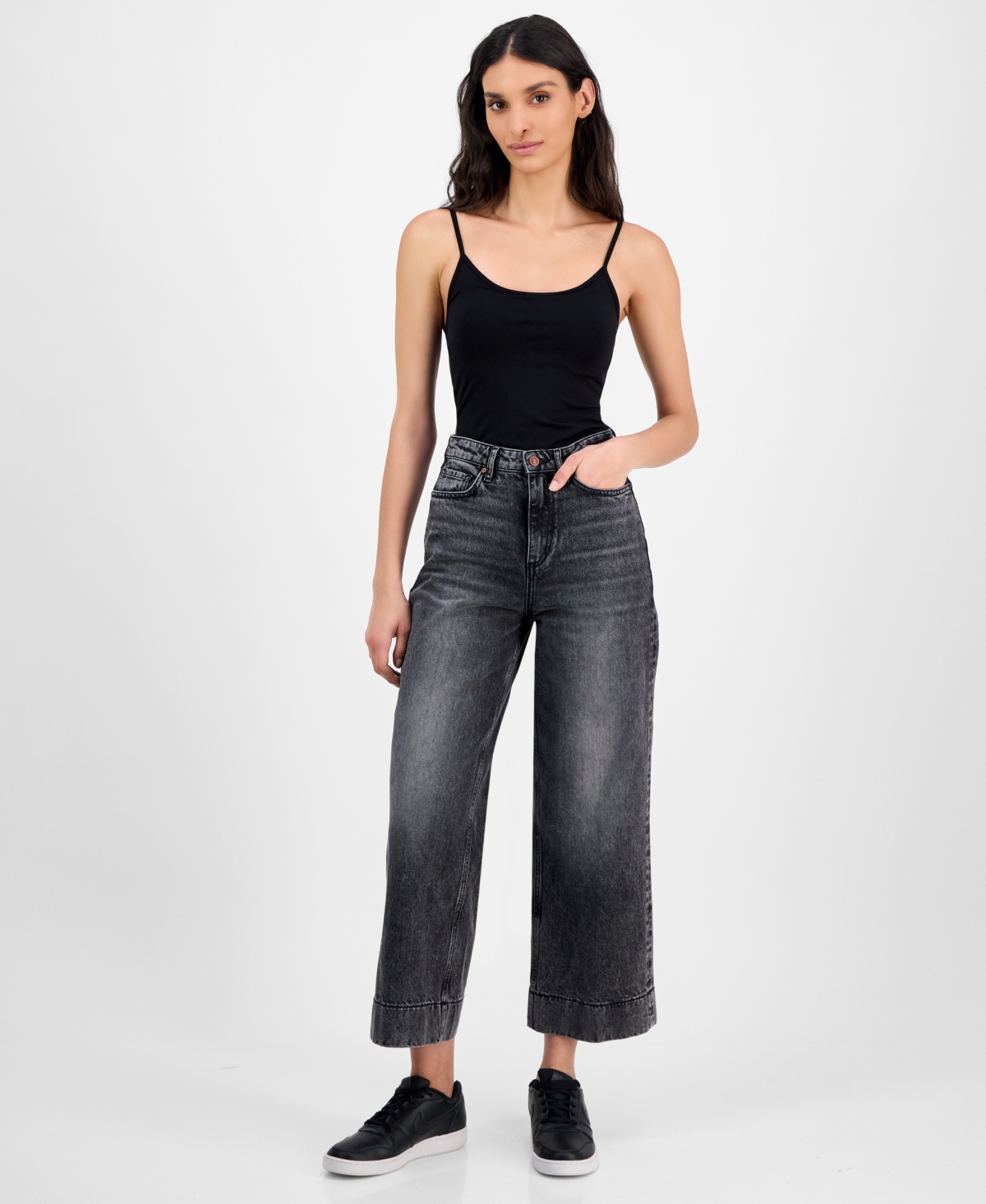 Women's High-Rise Cropped Wide-Leg Jeans - Black