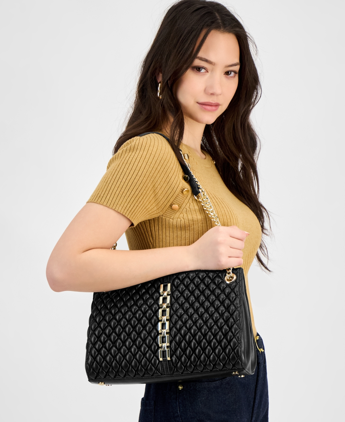 Shop Inc International Concepts Harrper Aurora Quilted Shoulder Bag, Exclusively At Macy's In Black
