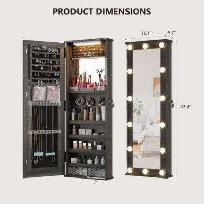 Farmhouse Jewelry Cabinet with Lockable Mirror & 10 LED Lights