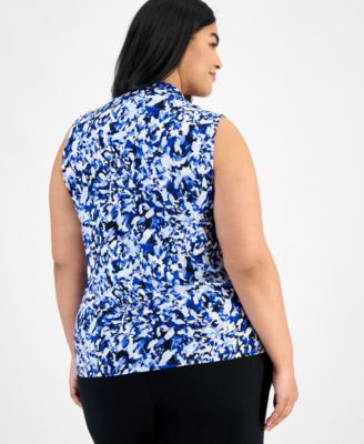 Plus Size Printed Triple-Pleat V-Neck Top