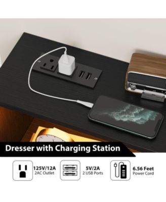 6-Pc Wood Dresser with Charging Station & LED – Modern Storage Chest